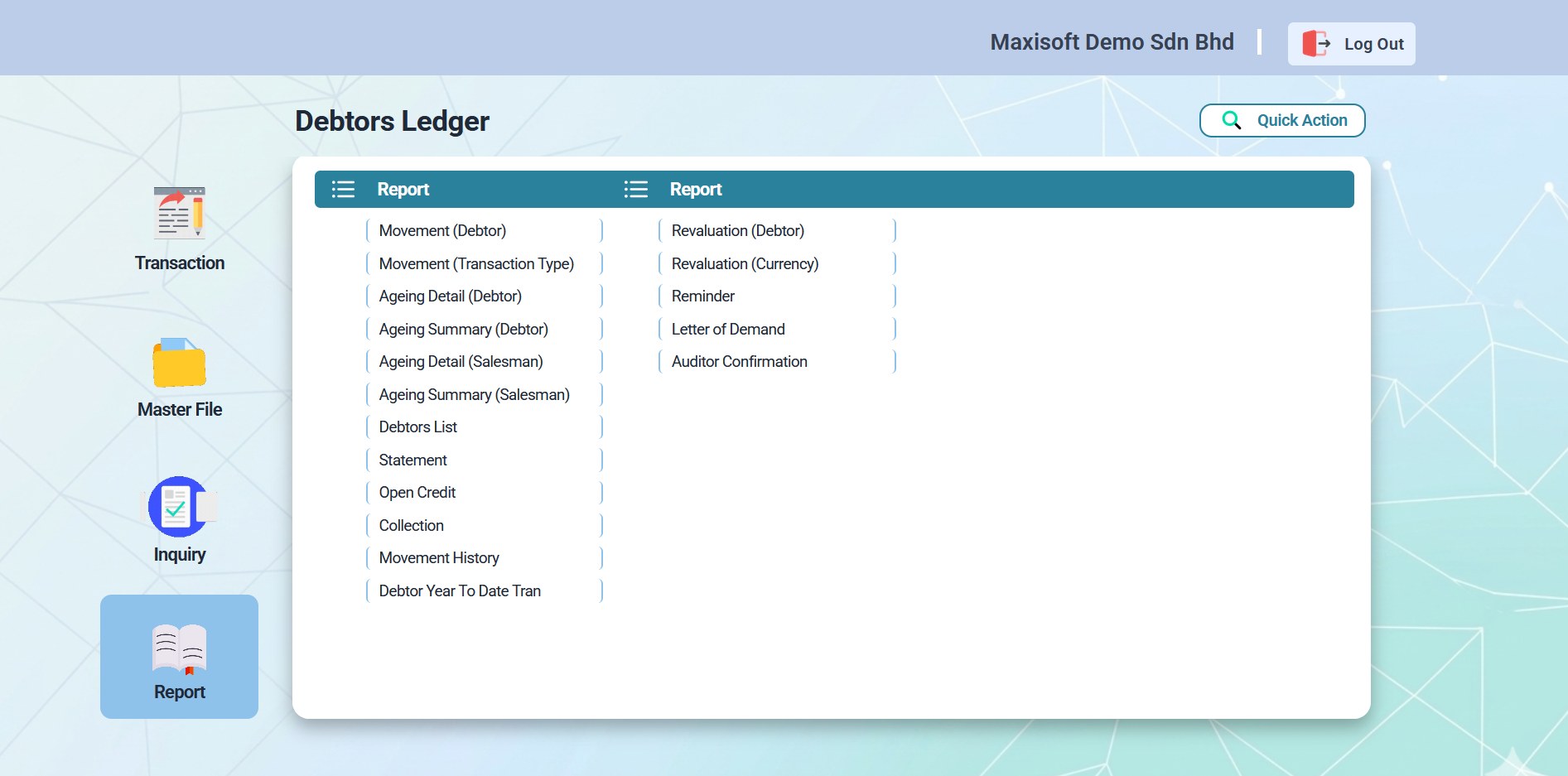 Debtors Ledger — AR Report